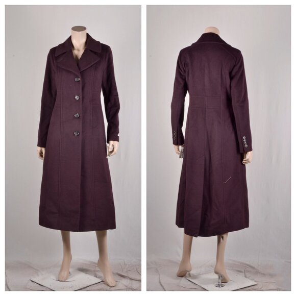 Anne Klein Cashmere Blend Long Wool Coat Merlot - Picture 3 of 3